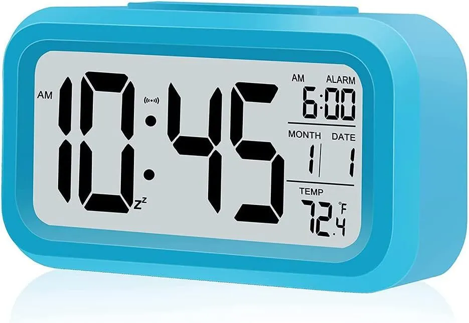 Digital Alarm Clock, Smart Night Light Easy Operation Clock for Kids - Blue