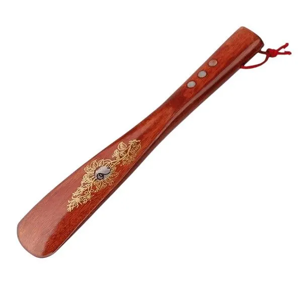 EMPORIUM Patterned Wooden Shoehorn - Short Handle, Solid & Durable - 22cm