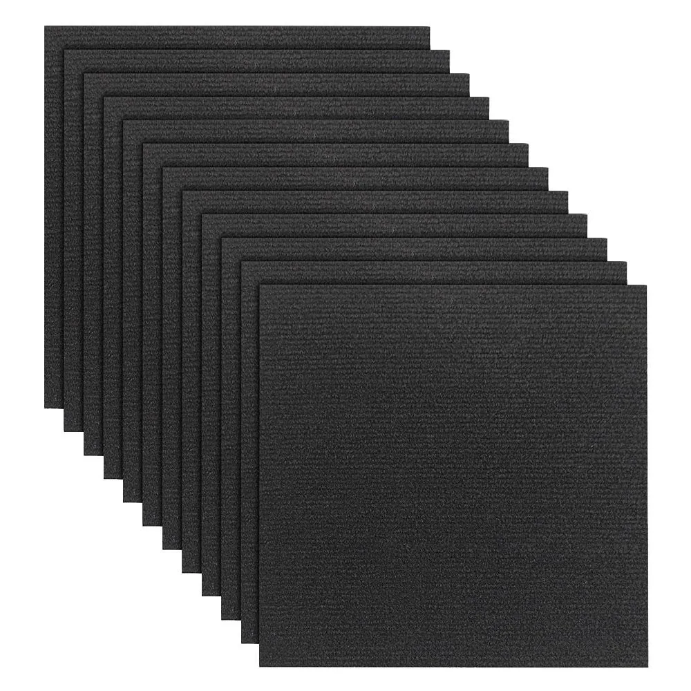 12 Pieces 30cm Self Adhesive Squares Carpet Floor Tile - Black