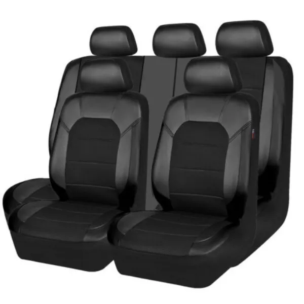 Car Seat Cover Set 9 Piece Universal PU Leather Seat Protectors Black