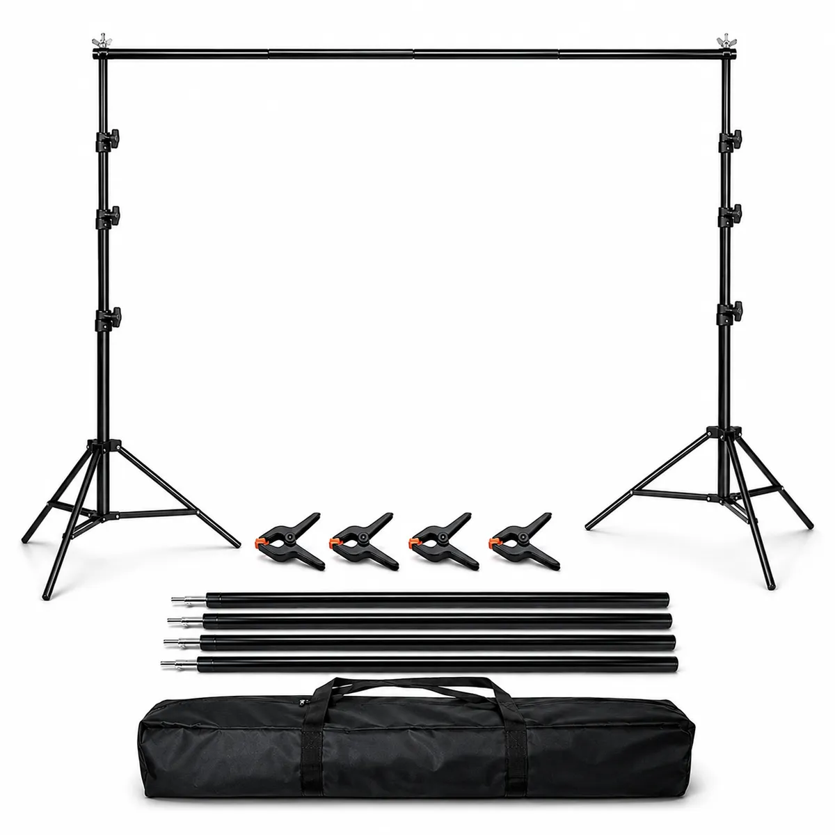 Backdrop Stand Kit 3m x 2.6m Background Support with 4 Clamps & Carry Bag