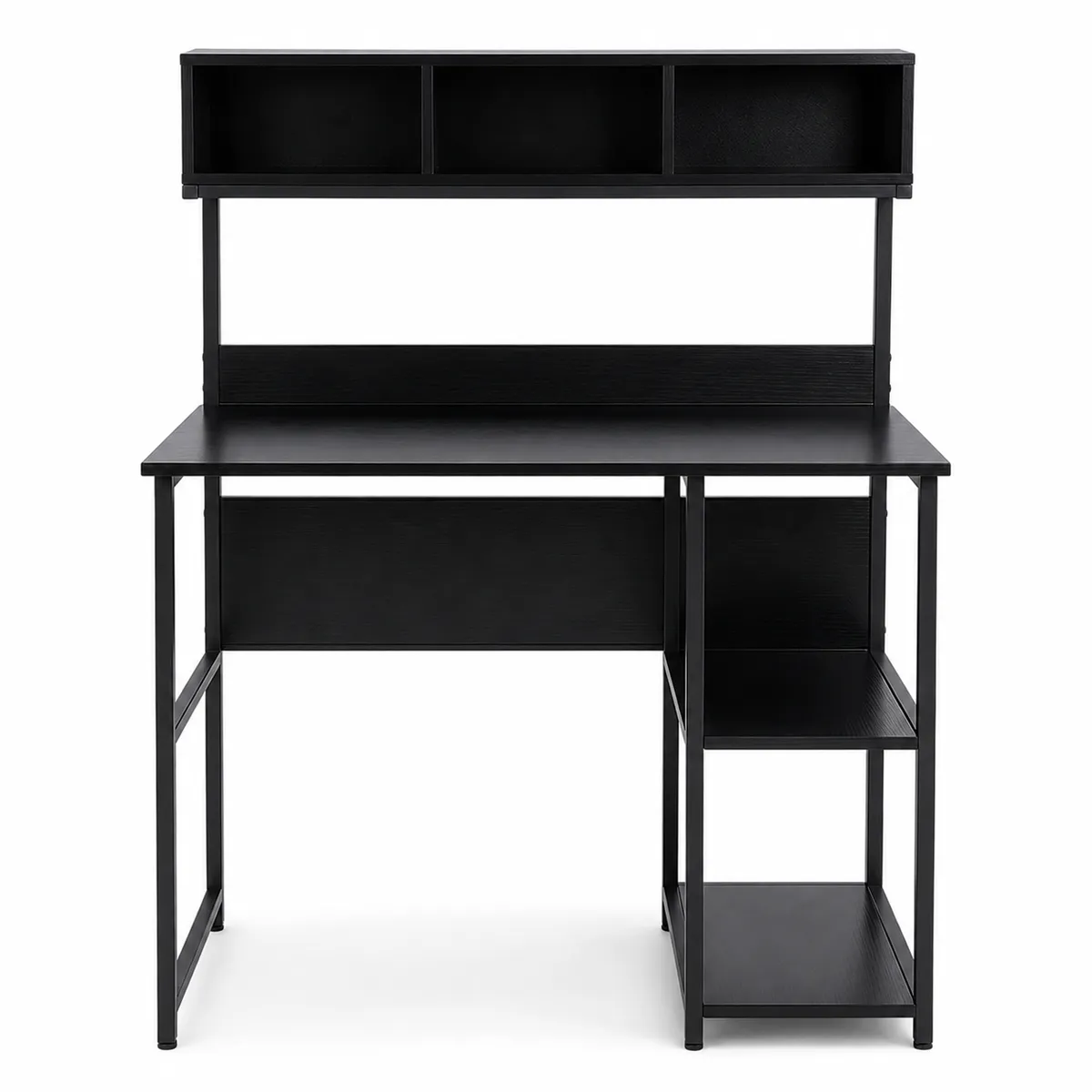 Black Computer Desk with Top Storage Cubes & Side Shelves