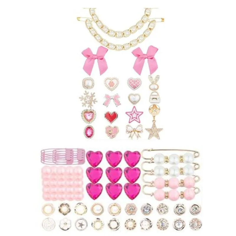 Socks & Shoe Charms Kit with Gold Pink Charms Brooches for DIY - 87 Piece