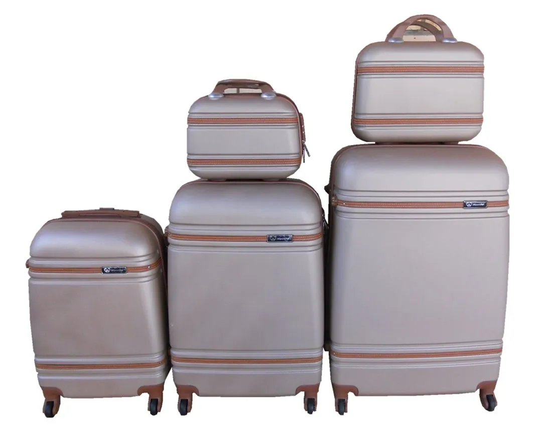 5 Suitcases Travel Trolley Luggage Set - Gold
