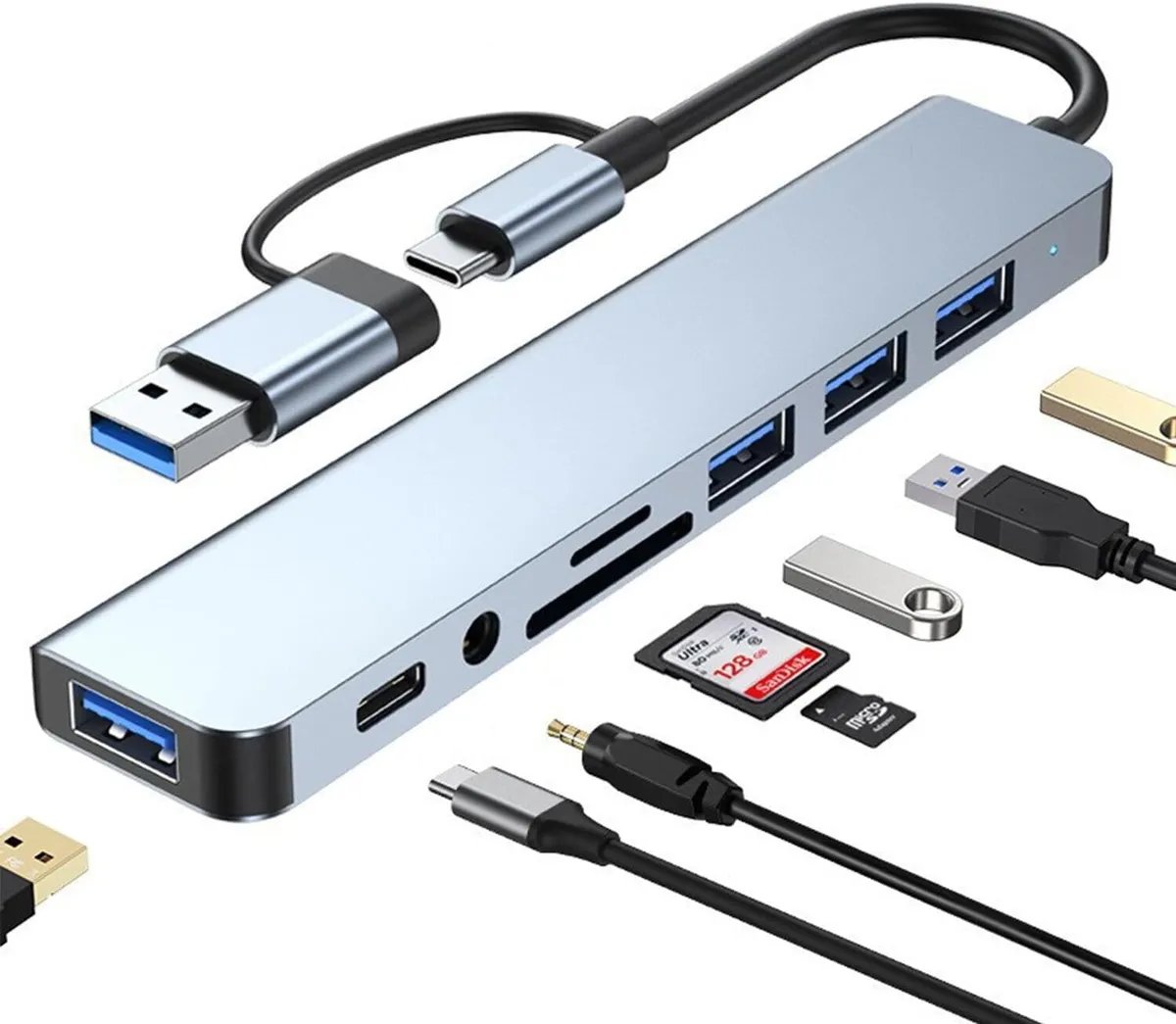 8 in 1 Multi-function USB/USB C Adapter Hub Docking Station