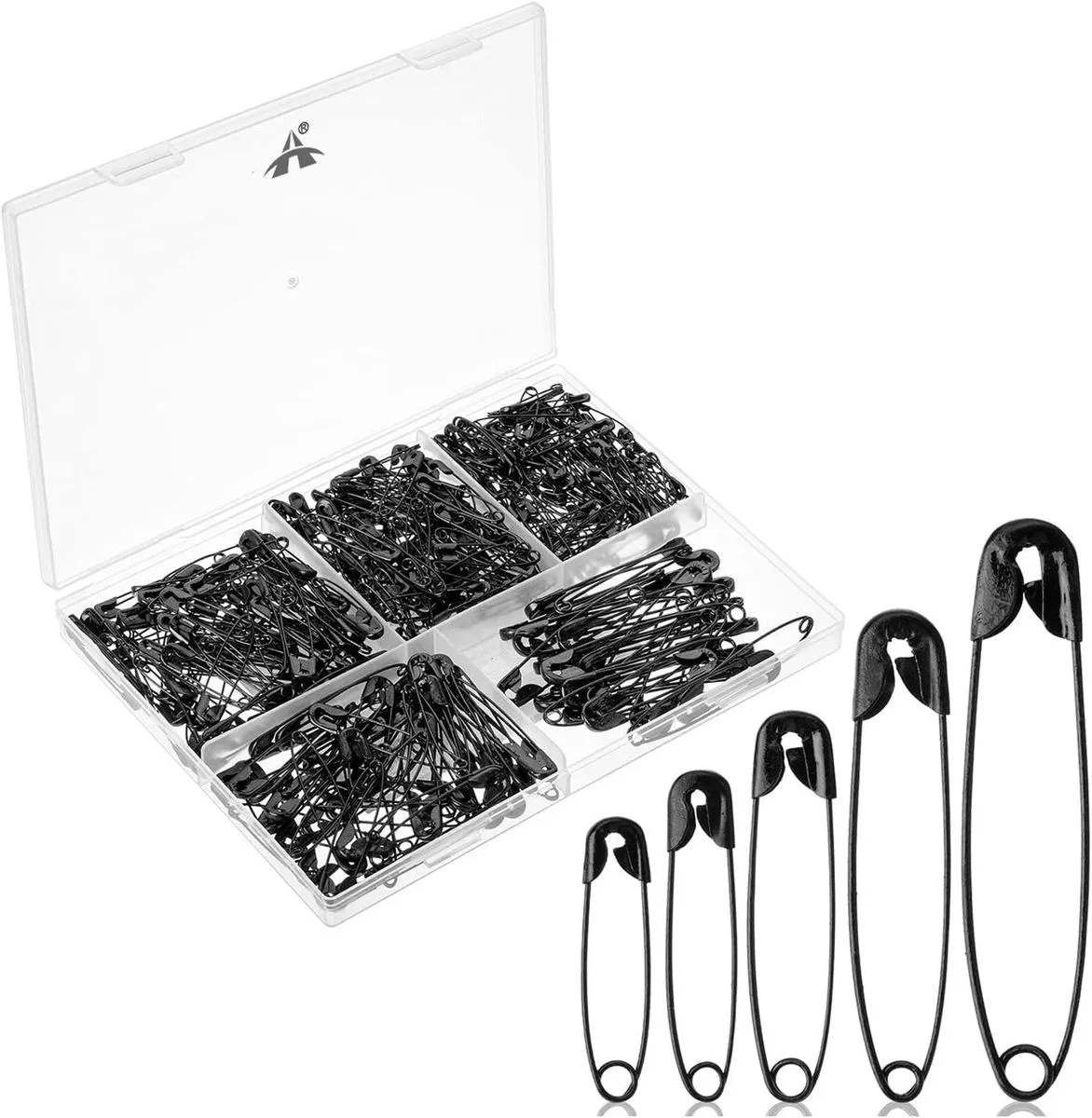 ALANES 350 Pieces 5 Sizes Safety Pins Assorted for Art Craft Sewing - Black