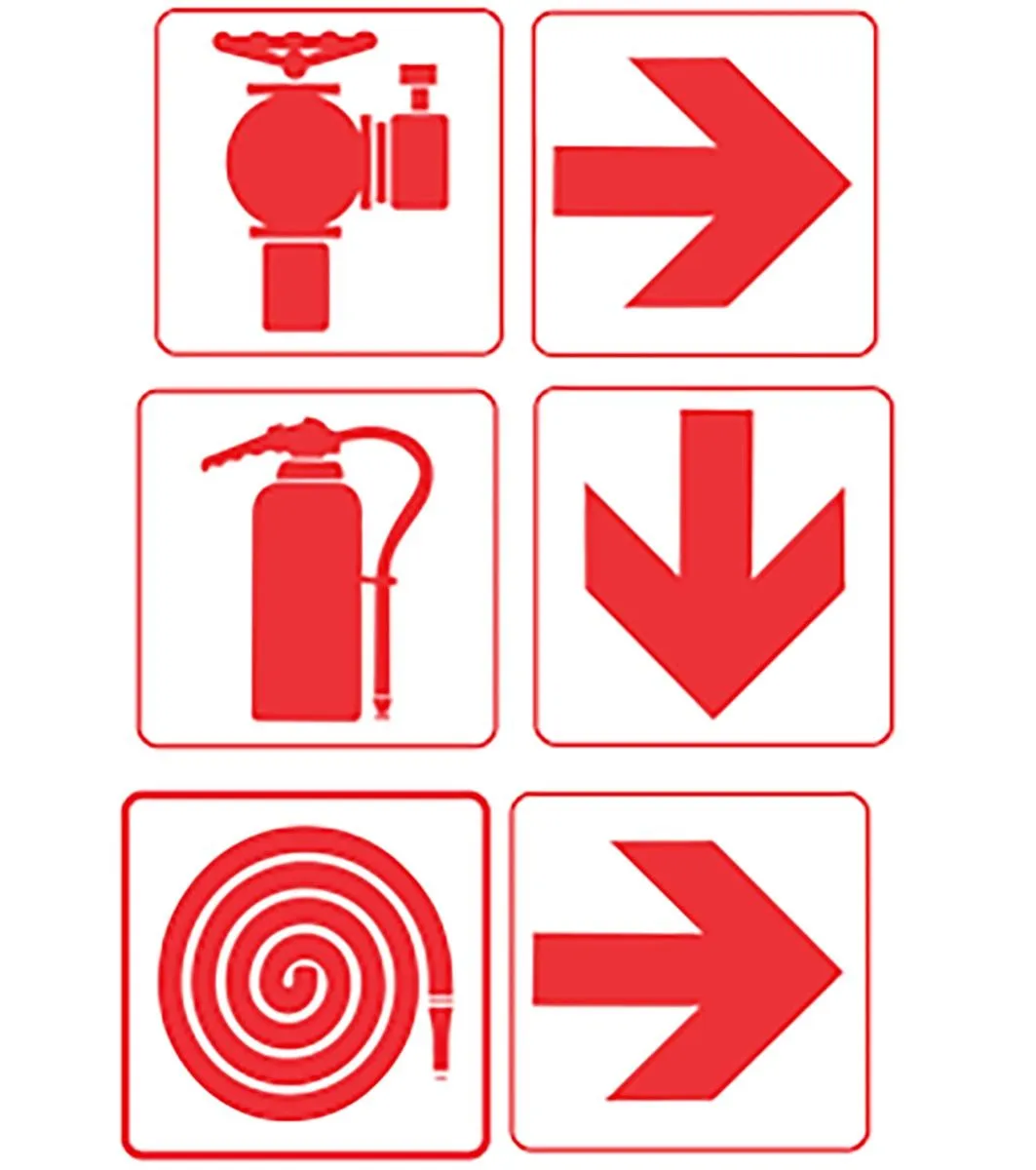 Fire Extinguisher, Fire Hose and Fire hydrant sign 29x29cm - 6 Pack