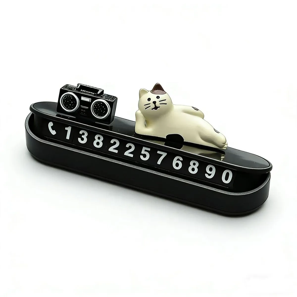 Cute Cat & Radio Car Parking Card - Adjustable Number Plate Decor