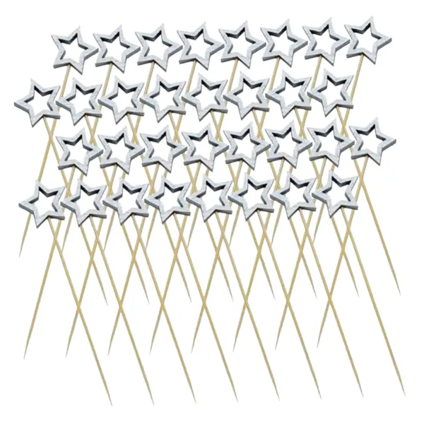 50-Pieces Bamboo Star Design Skewers Set - Silver