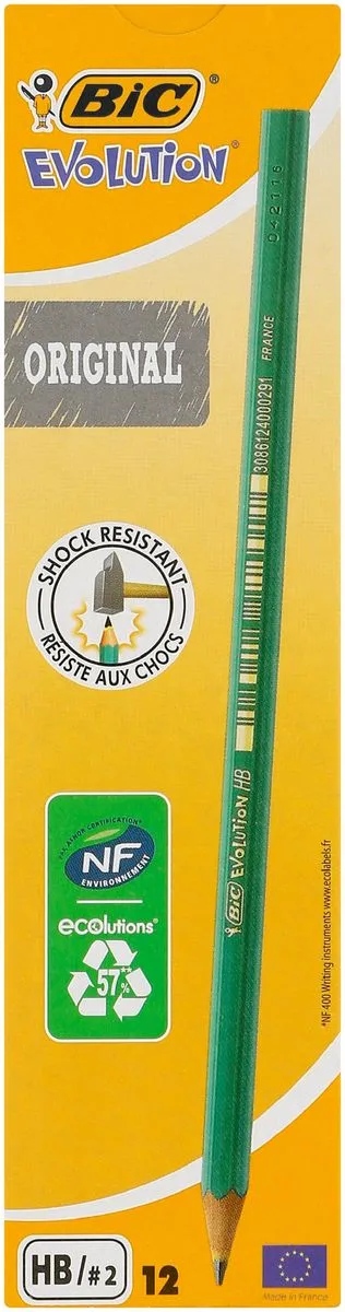 BIC Ecolutions Evolution 650 HB Pencils (Box of 12) Ultra Resistant lead