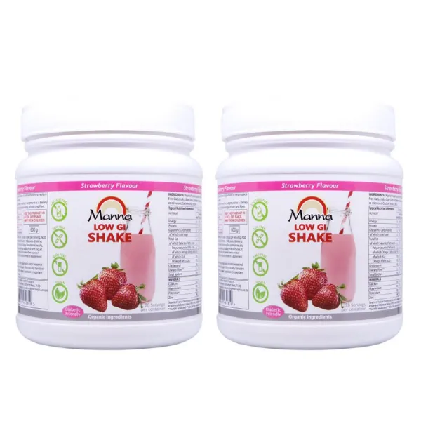 Manna Health Low GI Meal Replacement Strawberry Shake 600g - Pack of 2