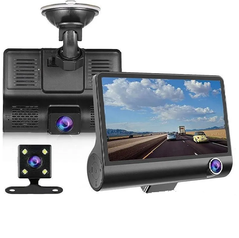 Dash Camera with 3 Cameras Full HD with Dual Lens, 4 Inch LCD Screen