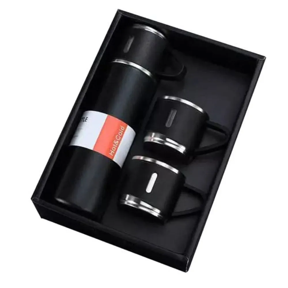 Camping Gift Travel Stainless Steel Coffee Vacuum Flask Mug Set (24 cm) - Black