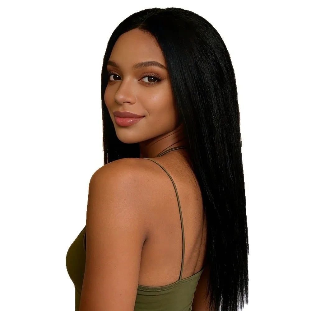 24 Inch Yaki Wig Middle Part Fluffy Long Hair