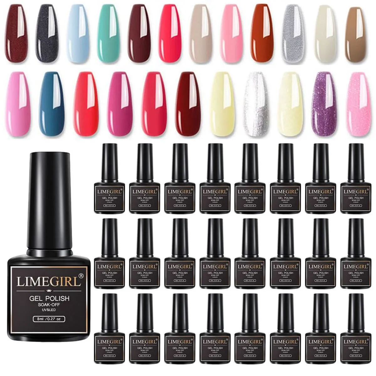 24 Pcs UV Gel Nail Polish Set Soak off Colour Kit for Women Girls 8ml