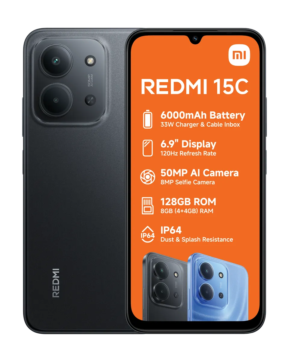 Xiaomi Redmi 15C Smartphone - Midnight Black (4+4GB RAM + 128GB ROM)