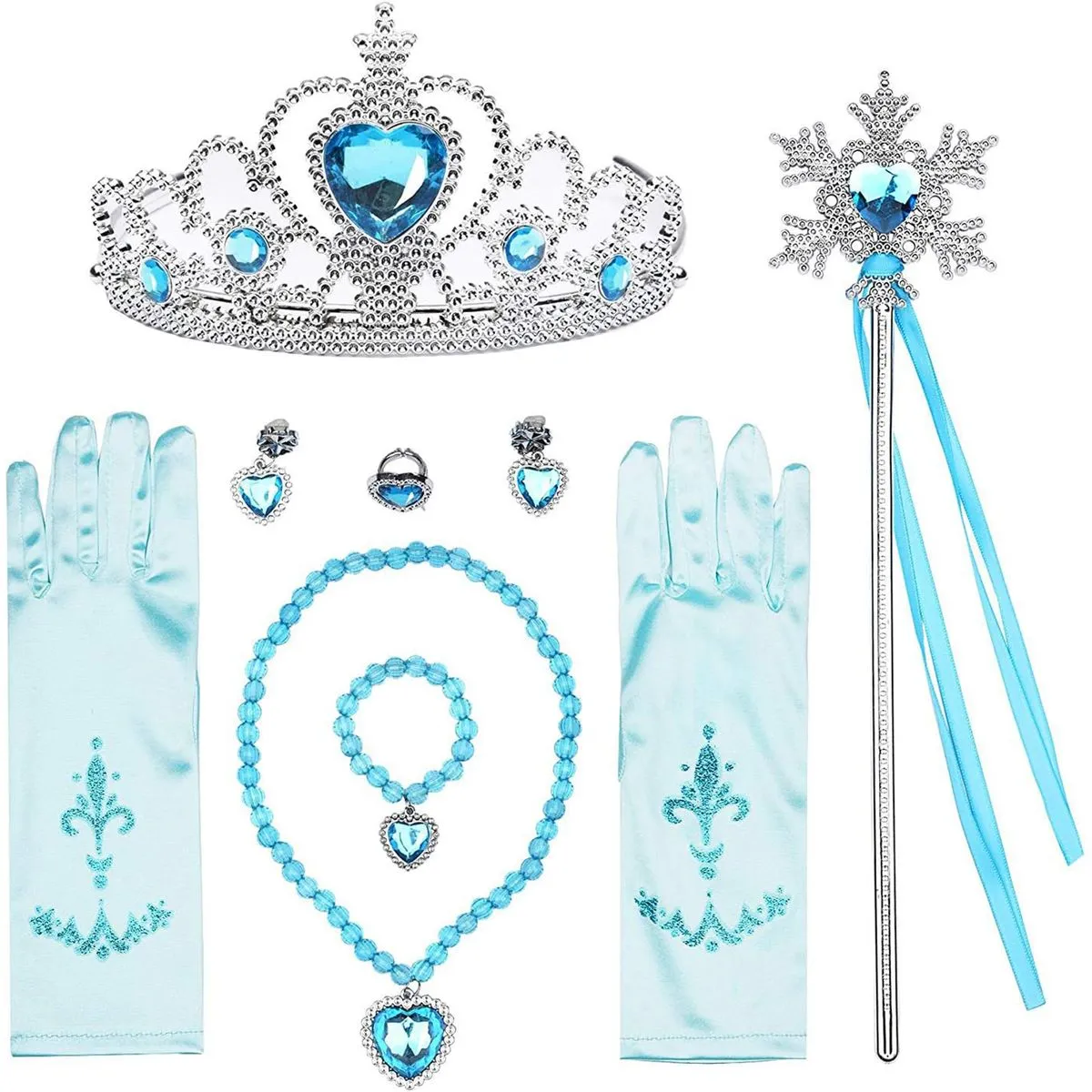 Princess Crown Magic Wand Gloves Costume Party Accessory for Toddler Girlsa - Blue