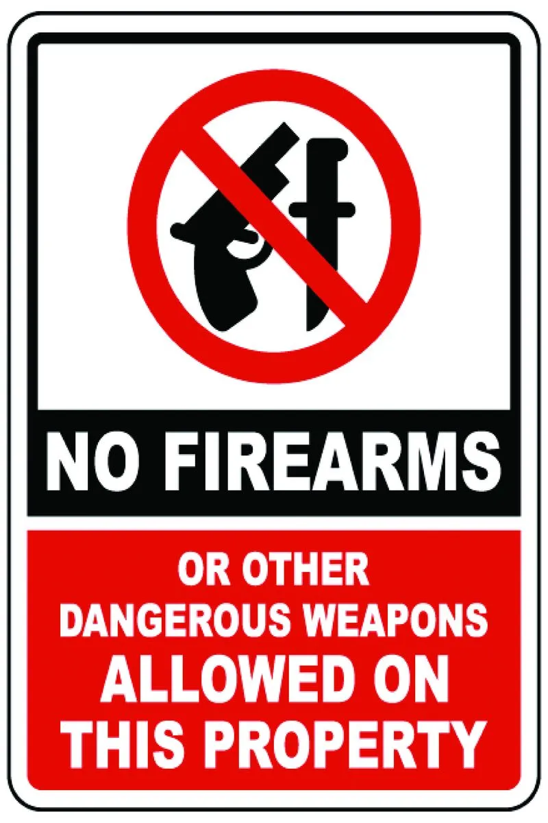No Firearms Or Other Dangerous Weapons Allowed 40x60cm Sign-2 Pack