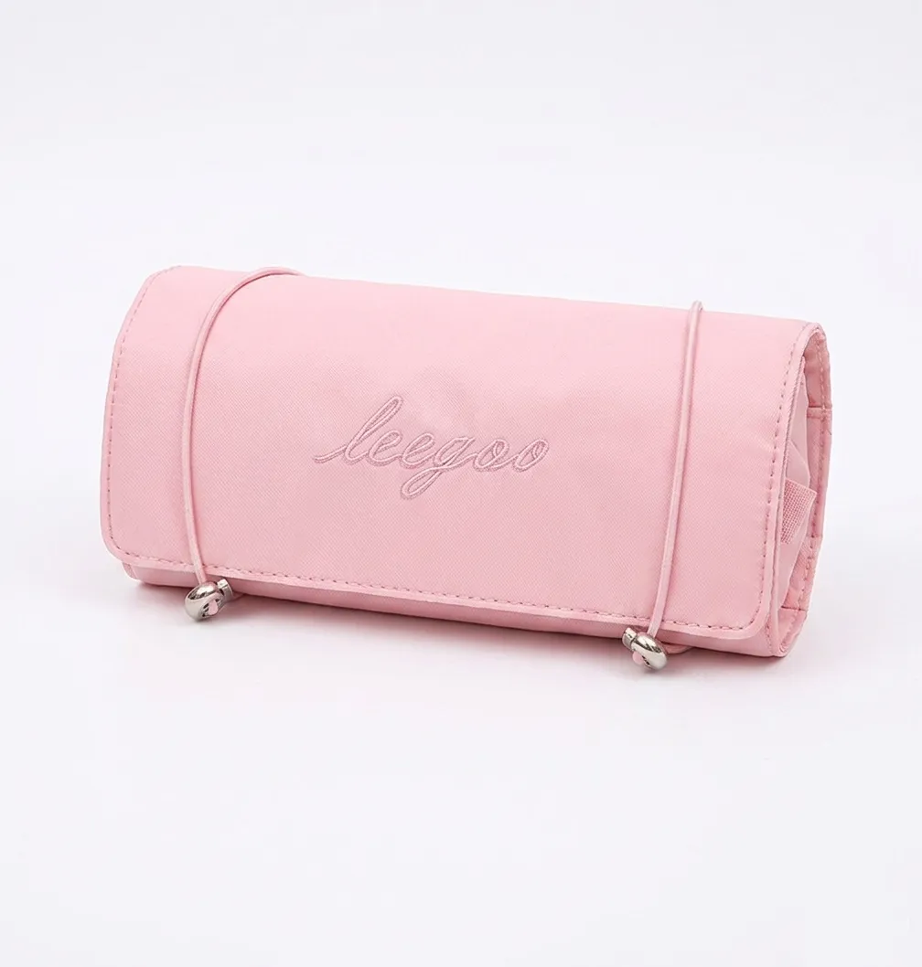 Premium Pink Roll-Up Travel Makeup Bag & Organizer with 4 Clear Pouches