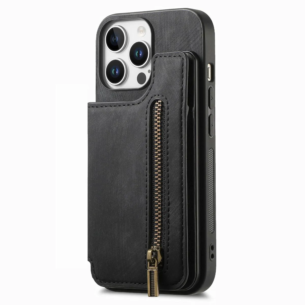 Leather Case Compatible With iPhone 16 Pro Max Magnetic Wallet Phone Cases - Black