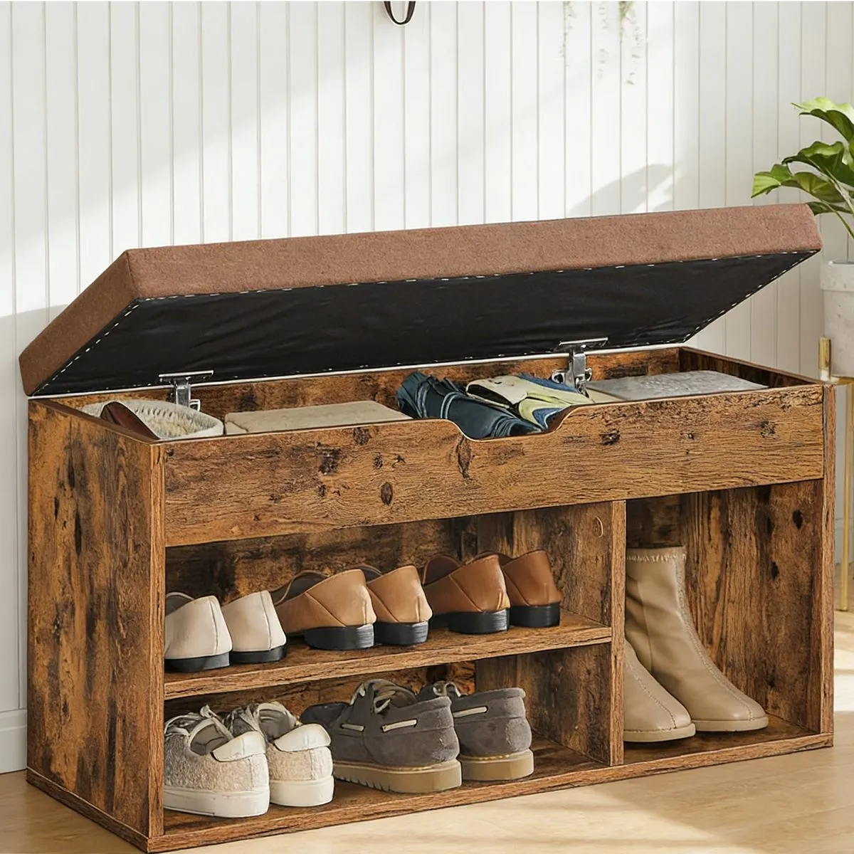 Shoe Storage Rack Bench with Cushion Flip Top Cabinet Organizer Hidden