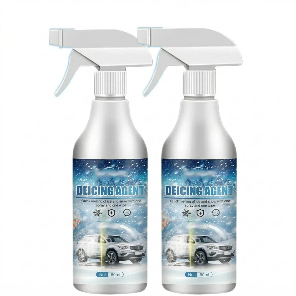 2-Pack Fast-Acting Car Windshield De-Icer & Snow Melting Spray (60ml)