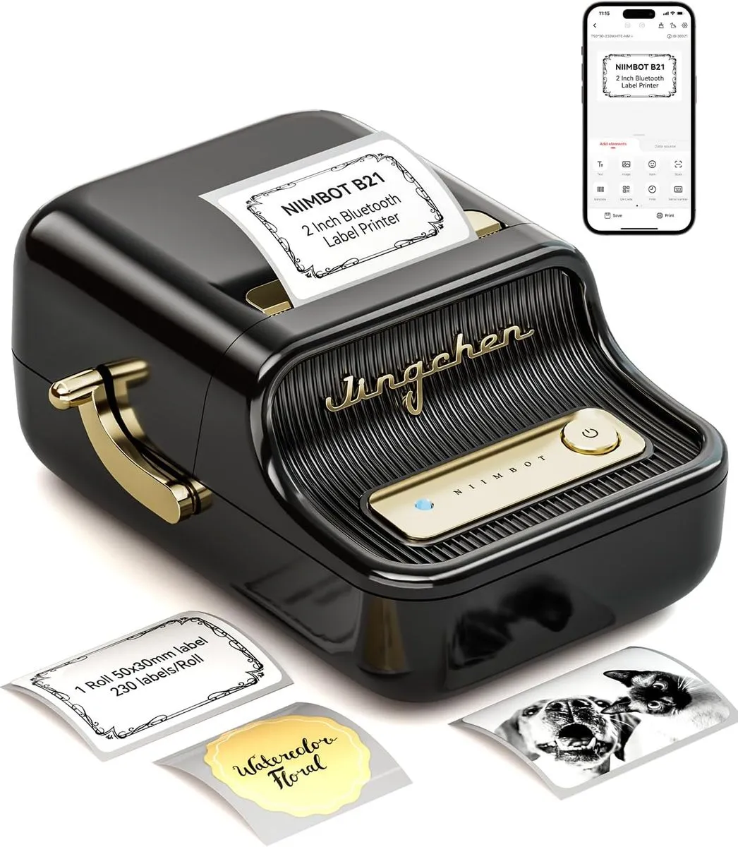 Niimbot - B21 Label Printer - Bluetooth Portable Thermal Label Maker - Black