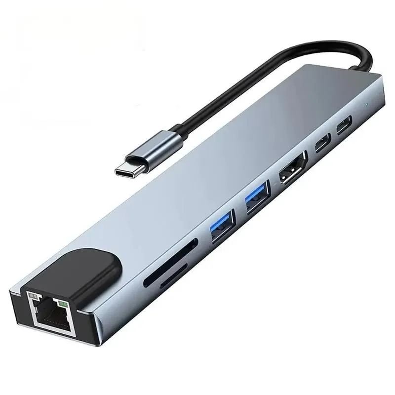8 in1 USB C HUB 3.0 Type C Splitter 4K Docking Station Laptop Adapter PD SD