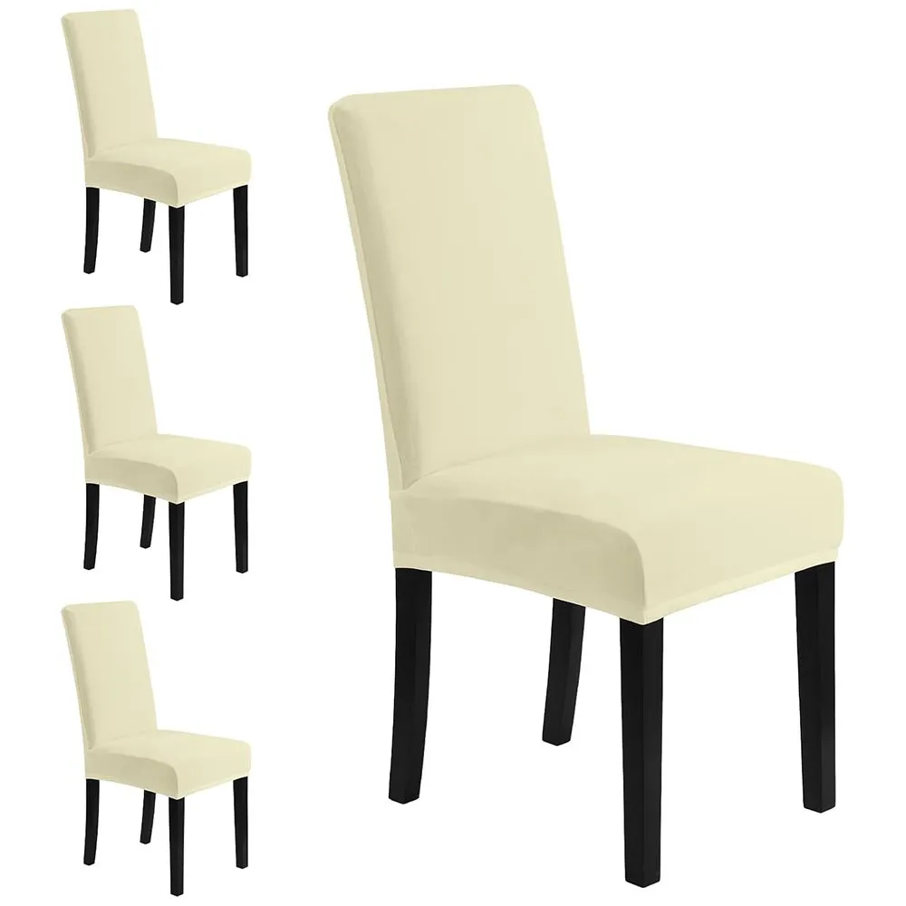 Dining Stretch Chair Covers, Elastic Kitchen Chair Covers for Home Use - Beige-4 Pack