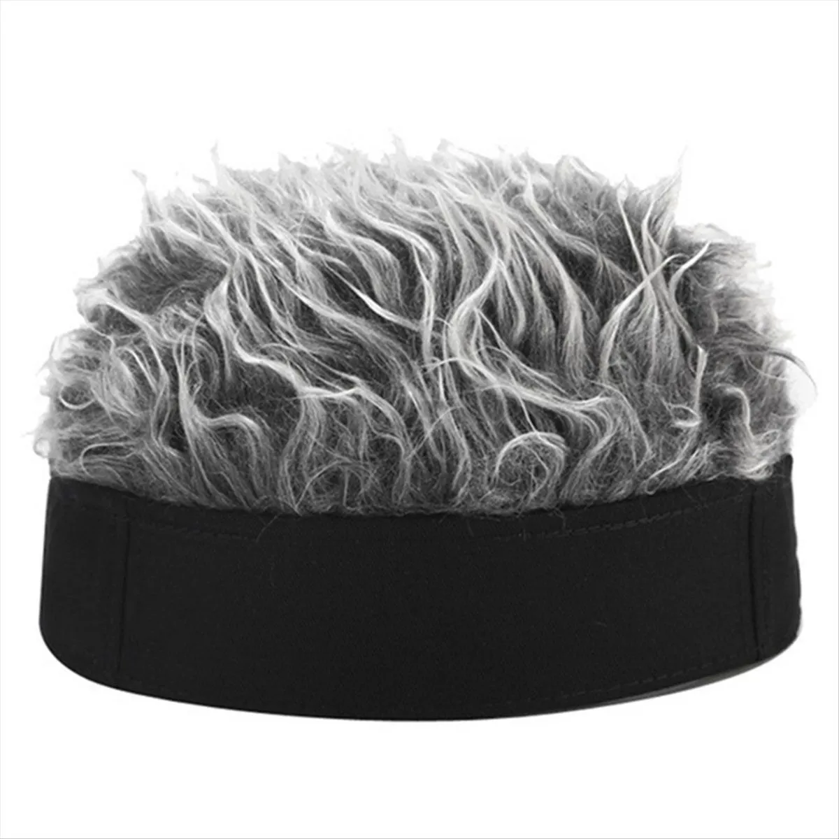 Baseball Cap Women Hairy Sports Hat Knitted Wig Black + Grey