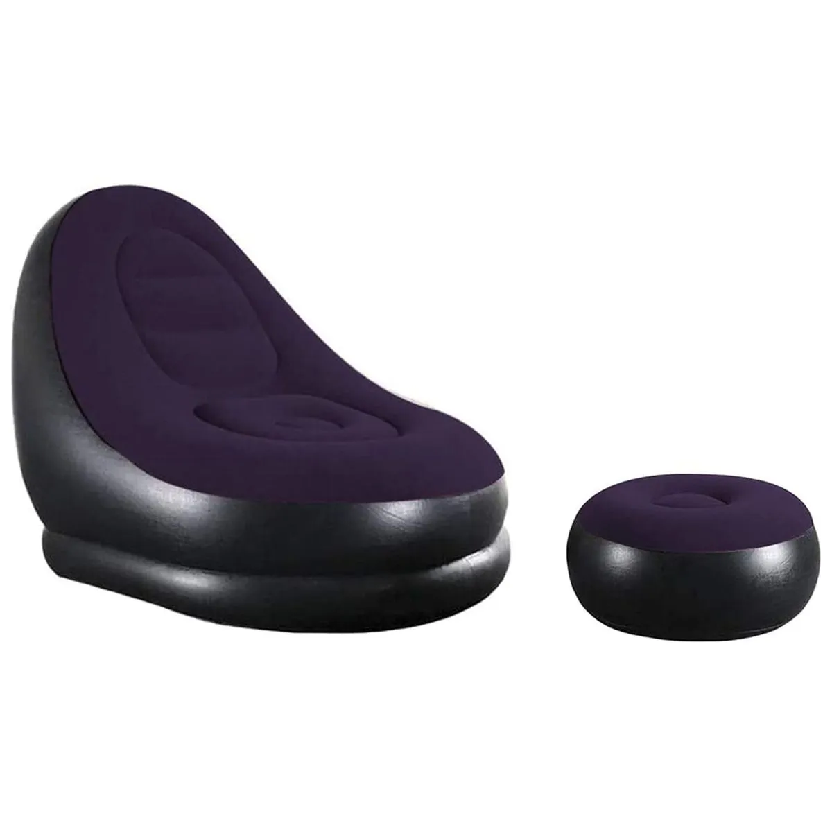 Lazy Inflatable Relaxation Sofa Bed Recliner With Footstool-BA692 - Navy Blue