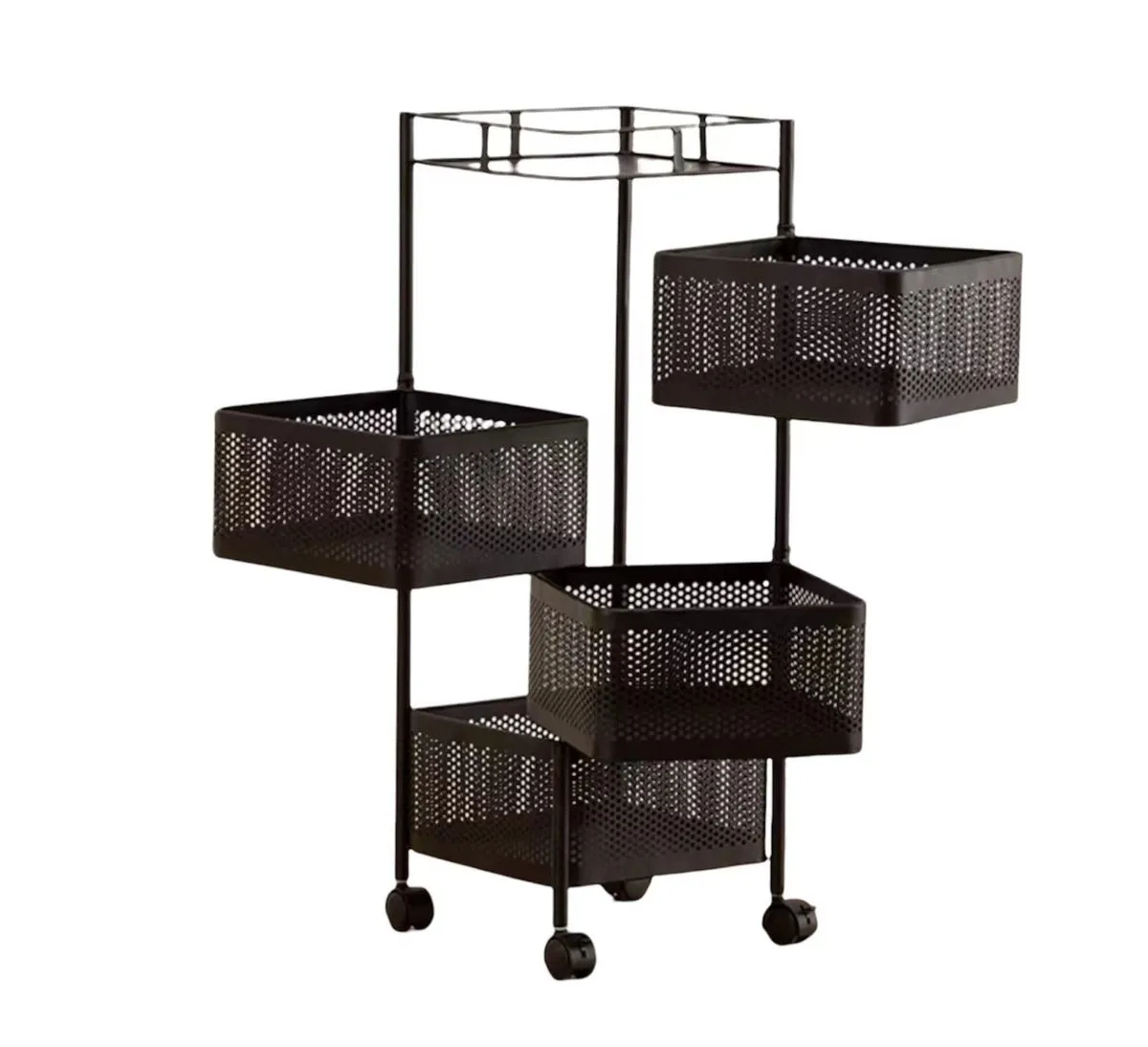 Multi-Functional 4-Tier Square Rotatable Drawer Basket Home Storage - Black