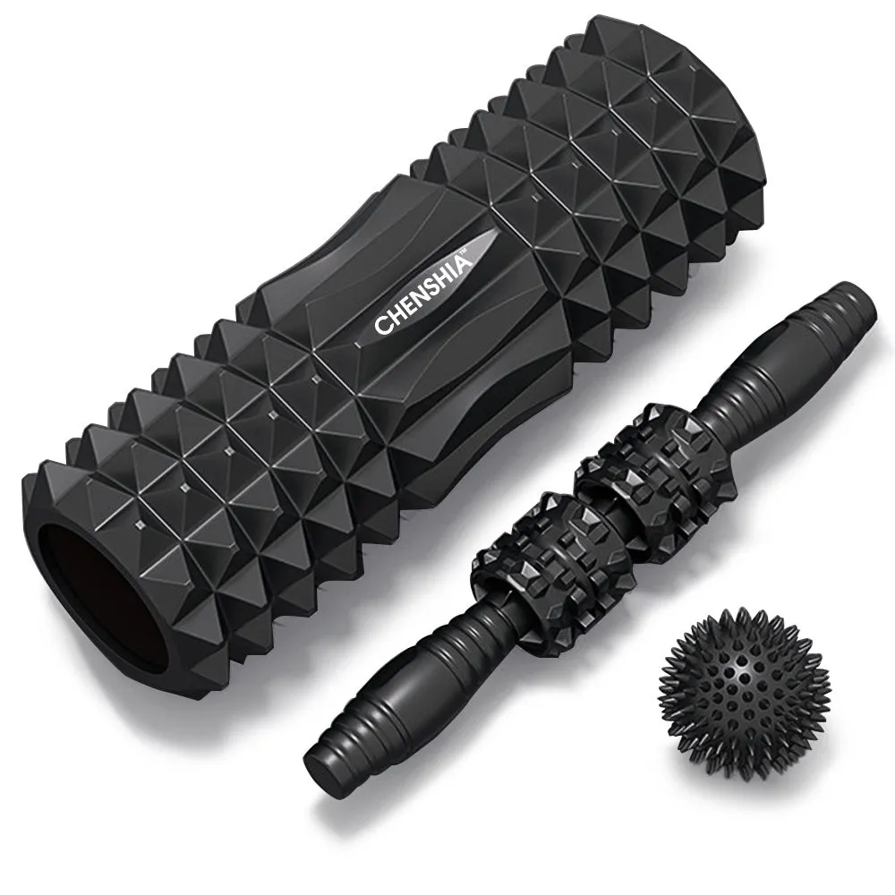 Chenshia 3 in1 Fitness Pilates Foam Roller Yoga Column Massage Ball -Black