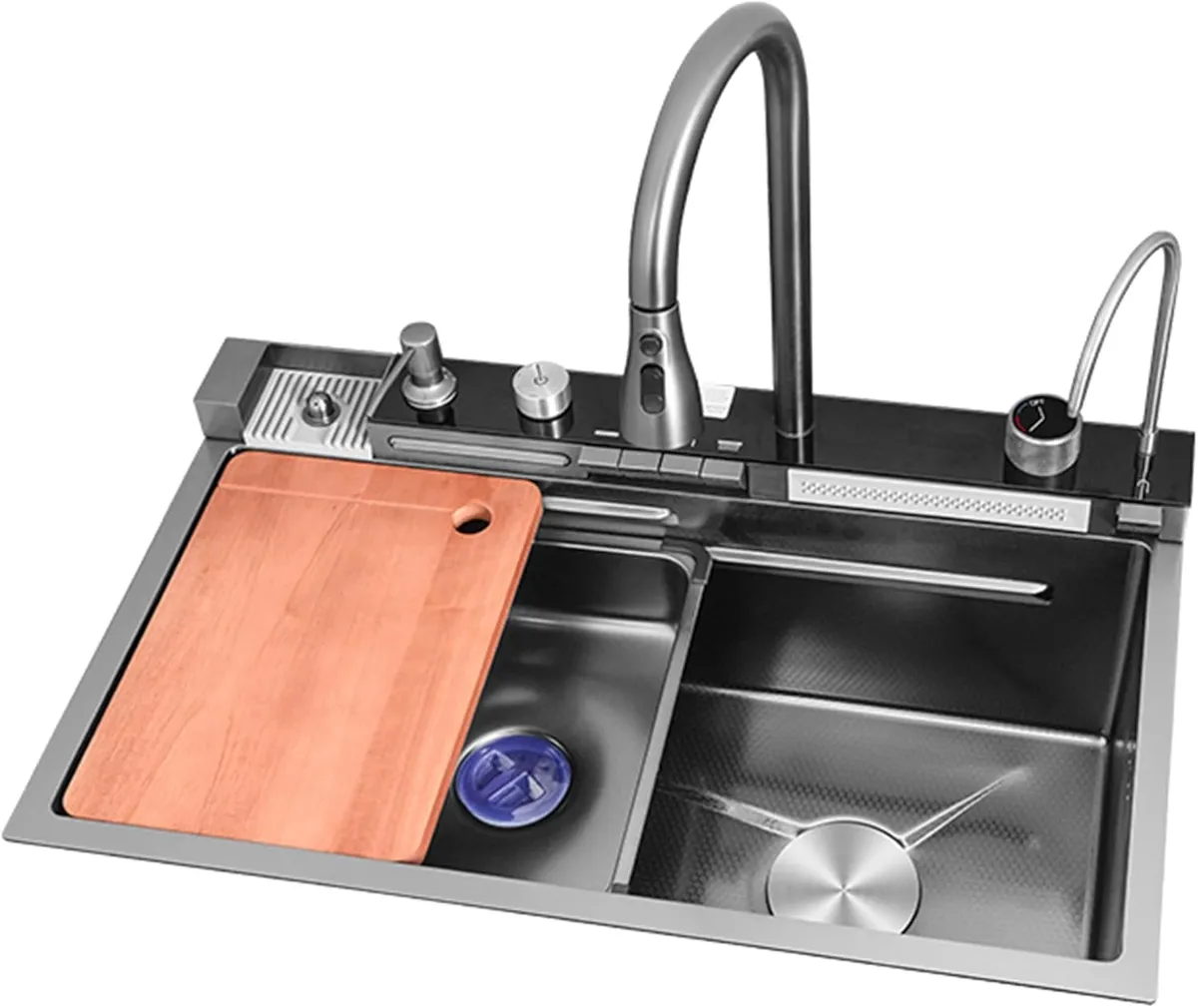Hommex Kitchen Sink with Double Waterfall & Piano Key Design Control Button