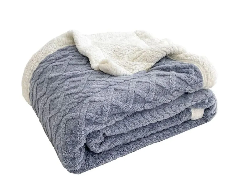 Jacquard Sherpa Reversible Throw Blanket - Soft, Warm & All-Season Comfort - Blue