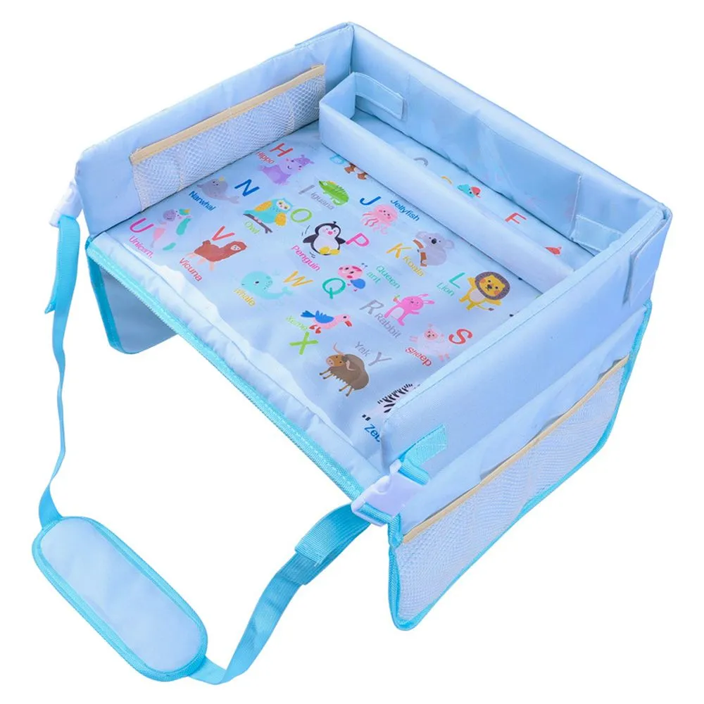 Kids Travel Tray Car Seat Play Snack Organizer With Pocket - Blue