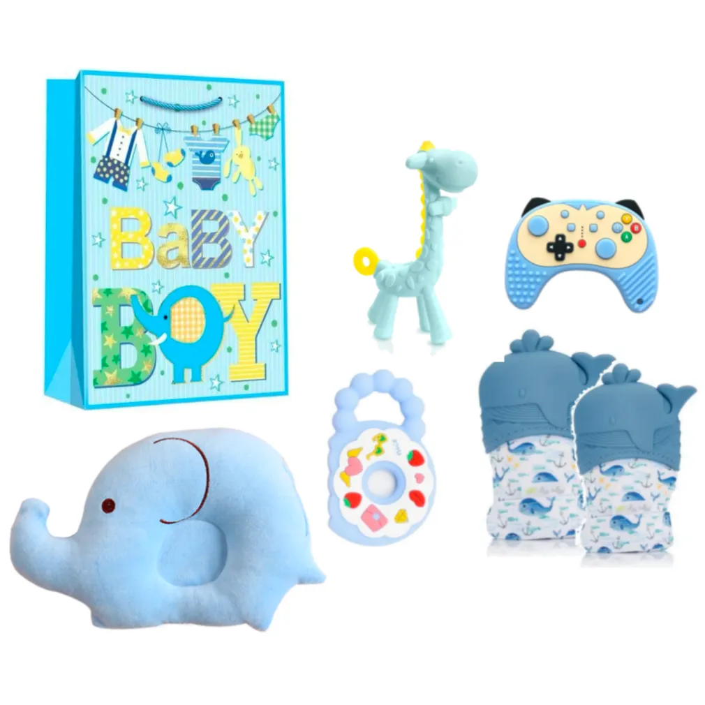 Belecoo Baby Teether & Elephant Sleeping Pillow Gift Set & Gift Bag -6Piece - Whale