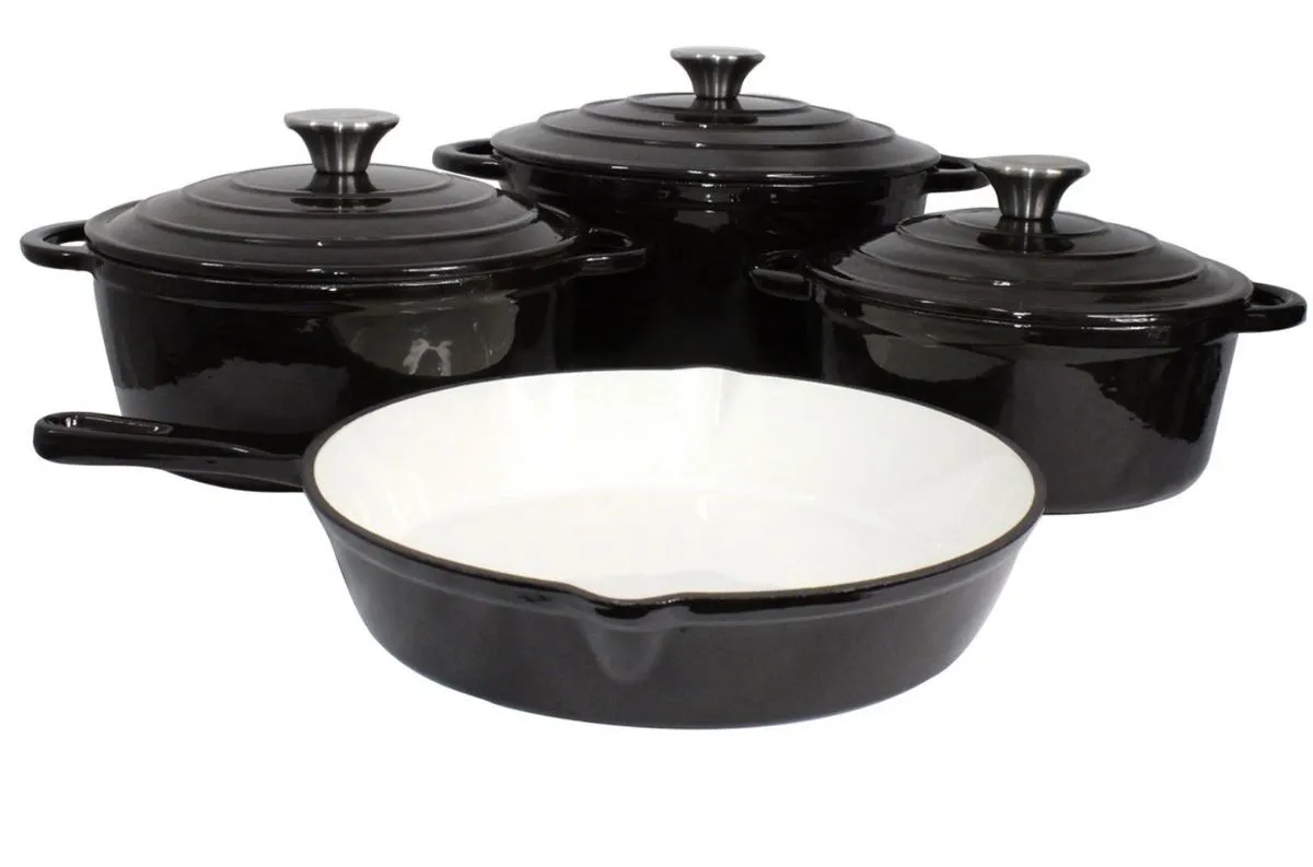 Authentic 7 Piece Cast Iron Dutch Oven Cookware Pot Set - Black
