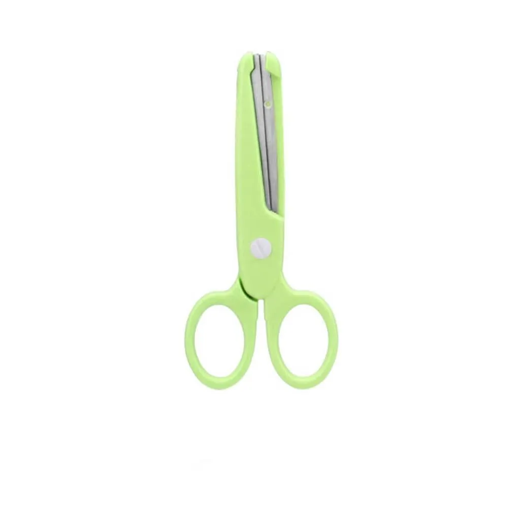 Plastic Kids Hand Safety Paper Decor Edge Cutting Scissors - Green