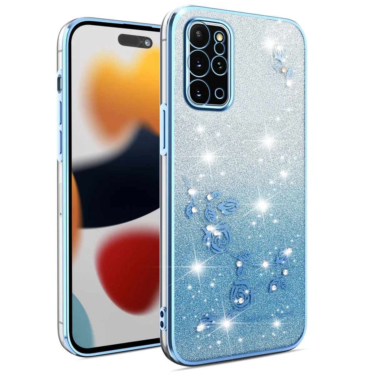 Flowers Diamond Shining Cover Compatible with Samsung S20 Plus - Blue