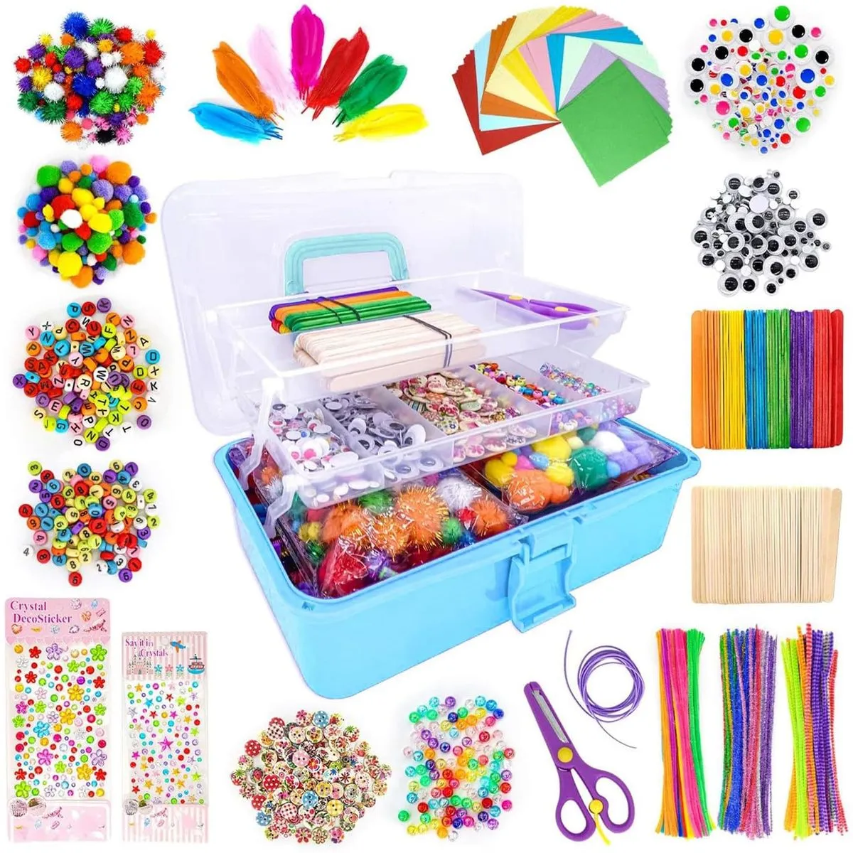 Arts and Crafts Art Kit for Kids' Early Education Set with Storage Box. - Blue