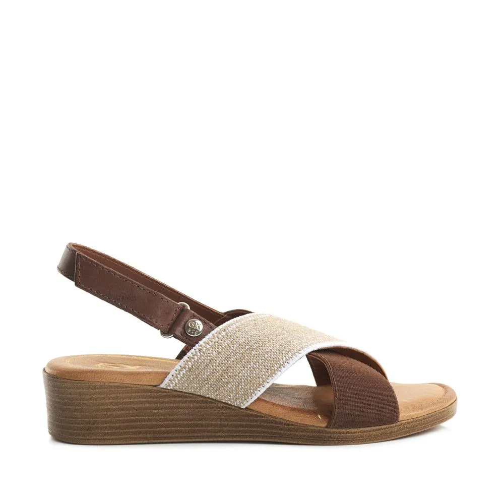 Green Cross women's Leather and Suede Crossover Strap Wedge Sandal