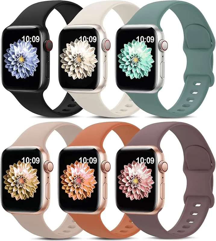 6 Pack Sport Bands Compatible with Apple Watch Band 38/40/41/42mm - Black/Cactus/Milk Tea/Smoke Vio…