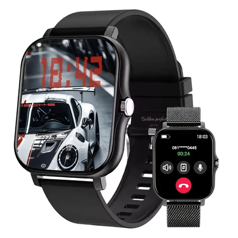 Black Dual Strap Smartwatch for Men 1.83" HD Fitness Watch 120 Sports Modes
