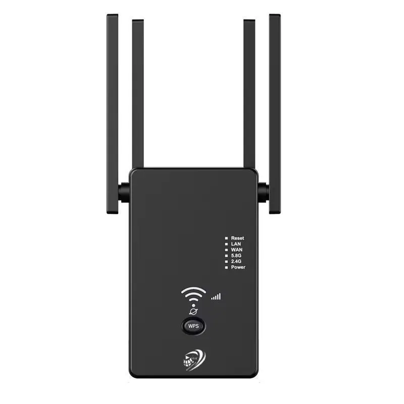 Dual Band AC1200 WiFi Range Extender Repeater with 4 Antennas-2.4GHz & 5GHz - Black