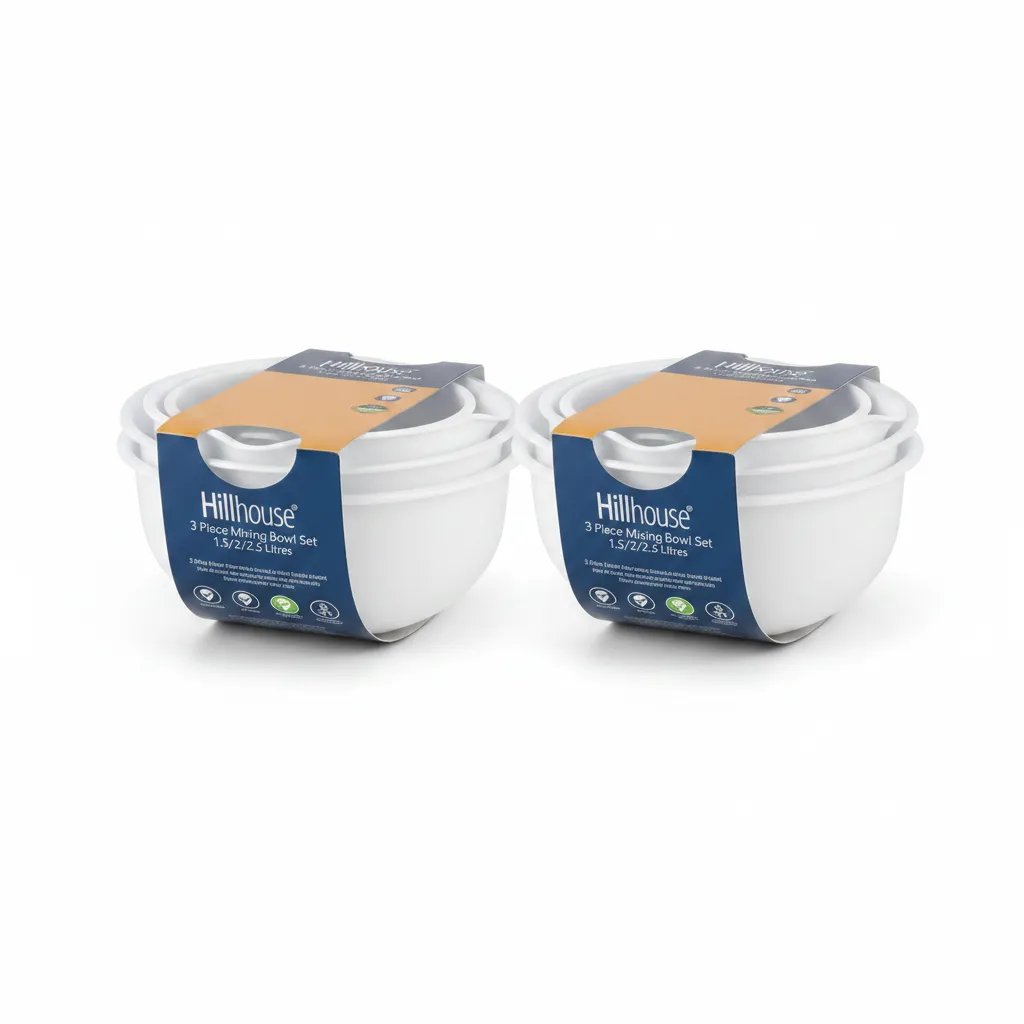 Hillhouse Mixing Bowls Set - 1.5L, 2L, 2.5L Plastic Stackable - 2 Pack