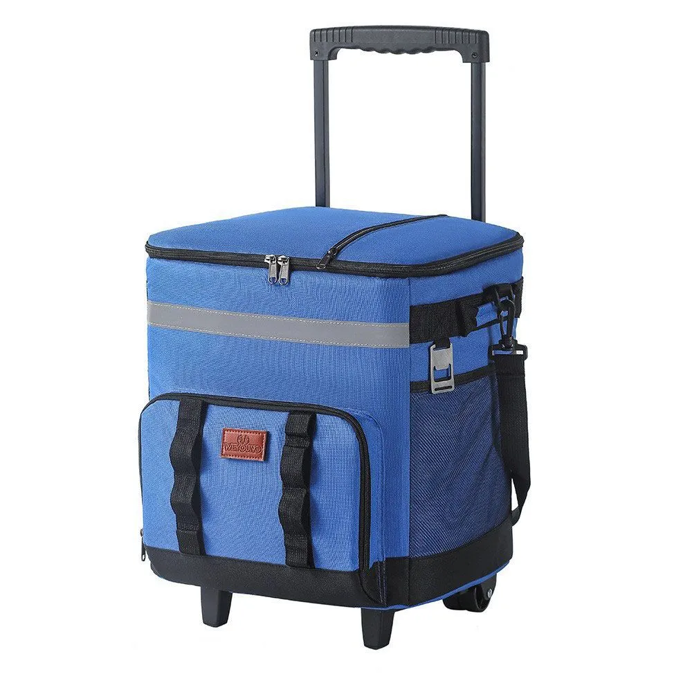 Outdoor Portable Insulated Bag,Cooler with Wheels and Handle 35L Large Bag - Blue