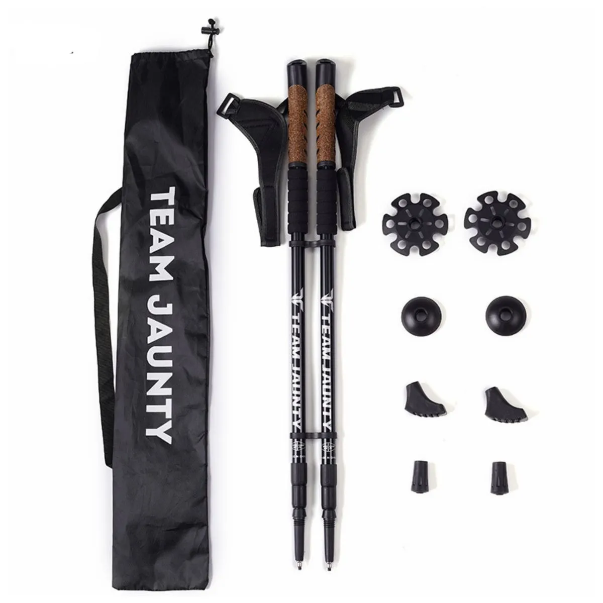 Lightweight Adjustable Trekking Poles Cork Grips for Hiking Camping Gift - Black