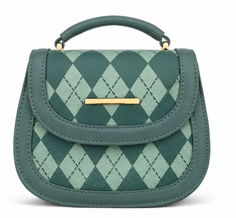Women's Argyle Pattern Mini Crossbody Handbag Shoulder Bag with Top Handle