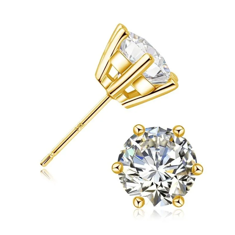 Moissanite Diamond Stud Earrings 18K Yellow Gold Plated 925 Sterling Silver